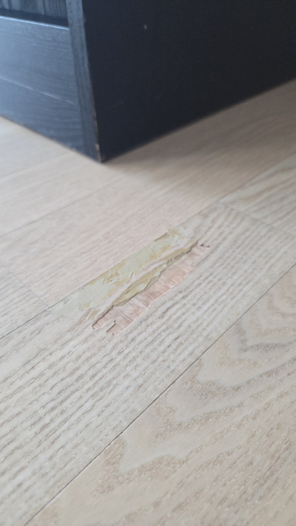 마루까짐보수, 무늬목 떨어진 바닥 복원 작업 전